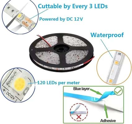 Lámparas de banda LED flexibles 600 unidades LEDs LEDs resistentes al agua 12 voltios LED Light Strips Pack de 16,4 pies/5m para fiesta en casa de vacaciones Decoración interior exterior resistente al agua Blanco 1 Pack
