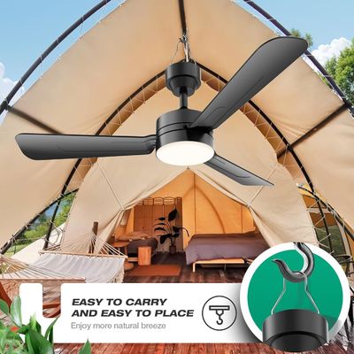 Ventiladores de techo con luces,Luz de ventilador LED de 36 pulgadas colgando con gancho,Ventilador de techo tipo gancho,Luz de ventilador de techo con enchufe,40W,3000-6500k,Remote Control,Ventilador portátil para cama de campamento,Patio,(Negro)