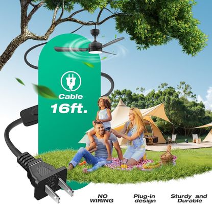 Ventiladores de techo con luces,Luz de ventilador LED de 36 pulgadas colgando con gancho,Ventilador de techo tipo gancho,Luz de ventilador de techo con enchufe,40W,3000-6500k,Remote Control,Ventilador portátil para cama de campamento,Patio,(Negro)
