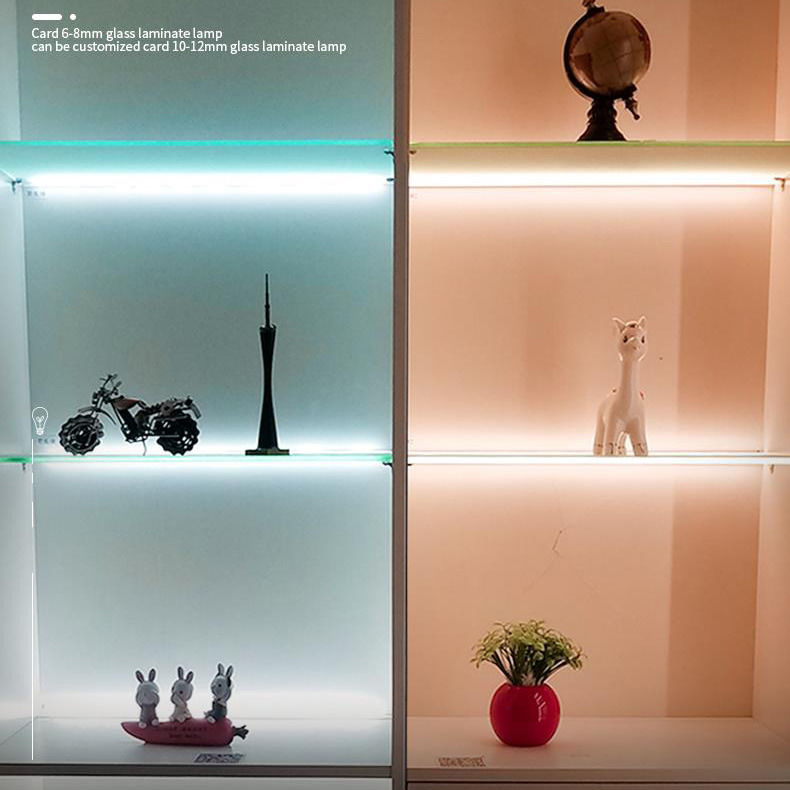 Luz de pantalla LED de estante de vidrio único con atenuación de blanco cálido y temperatura de color de 3500K