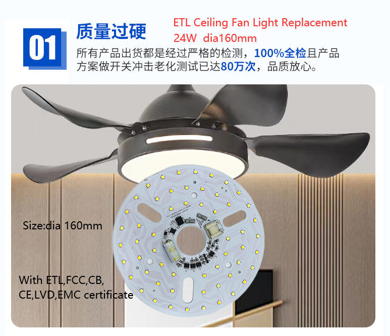 6.3&quot; Dia160mm Pcb redondo 24w sustitución de ventilador de techo led b sustitución de luz led módulo para la luz de ventilador de techo