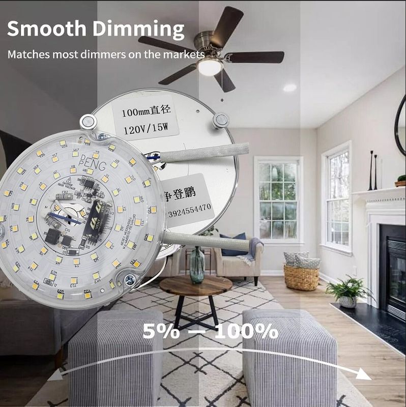 120V 15W Dia sin conductor 100mm luz LED para luz de ventilador LED con certificado ETL